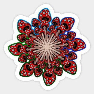 Red Mushroom Mandala with multicolored background Sticker